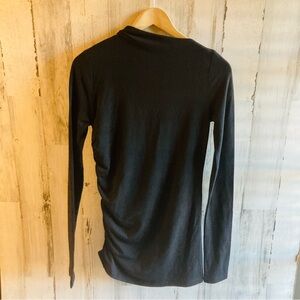 NWOT Modern Citizen Shirred Knit Top L Asymmetric Mock Neck Long Sleeve Black